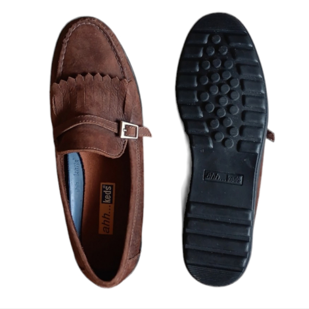 Keds Women's Brown Suede Loafers with Fringe and Buckle